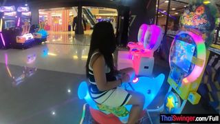 Asian amatuer youngster GF plays with a vibrator toy after a day of fun