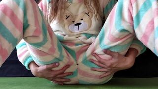 schoolgirl with small boobs in pajamas masturbation snatch and squirting cumming