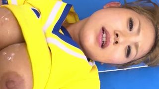 Gangbanged Asian cheerleader gets covered in cum