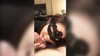 Chinese girl in mask giving blowjob