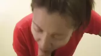 Stroking his Cock and Making sure he Cums in her Mouth