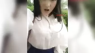 Cute Big Tits Chinese Girl tries Spike Condom Outdoor