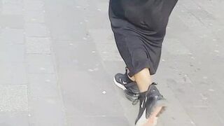 UK VPL candid sexy Somali hijabi slut walking and teasing