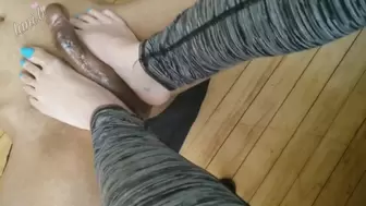 Fine Oriental Whore Lovingly Stroking her Hubby's Meat with Oily Cute Attractive Feet and Footjob Toejob, Cum