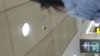 Asian youngster upskirt on escalator
