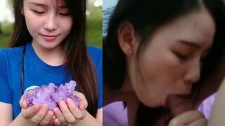 M'sian teeny girlfriend Yip Wen Jia enjoys blowing her BF's chunky meat