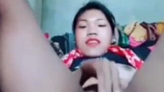 Nepali skank rubbing her hairy twat