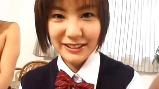 Nao Hirosue in uniform has hairy vagina pounded with dildo and
